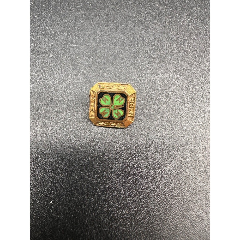 Vintage 4-H Nebraska Lapel Pin Gold Filled Enamel Green Clover 1924 Patent